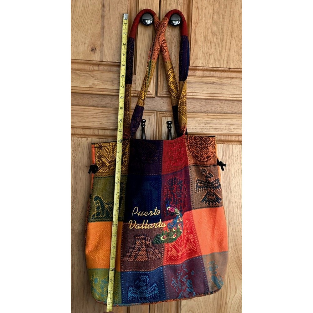 Puerto Vallarta Purse Shoulder Bag Colorful Embroidered Zippered Aztec Motiff